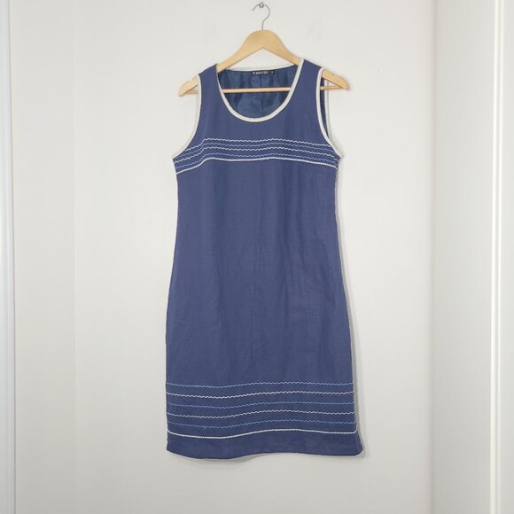 E And Lisa Navy Blue Cotton Linen Blend Zip Side Sleeveless Scoop Neck Dress 5 - Picture 1 of 11